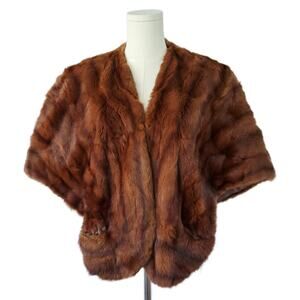 Vintage John Wanamaker Mink Fur Shrug Stole Cape Auburn Brown